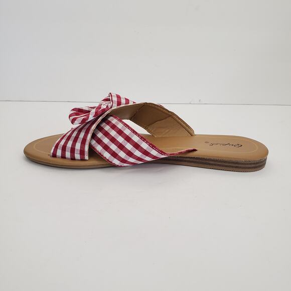 Qupid Striped Slip-On Flat Sandals with Bow Size 7 - Picture 3 of 9